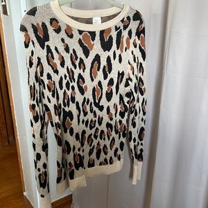 A New Day Tan Cheetah Print Long Sleeve Round Neck Sweater, S